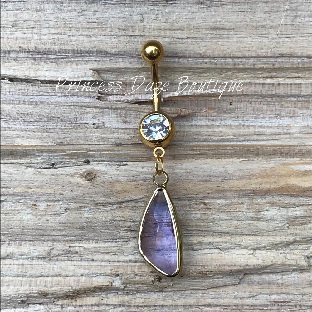 Gold Purple‎ Faceted Glass Crystal Belly Ring
